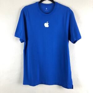 Apple Computers Blue White Embroidered Large Logo Store Employee Top T Shirt